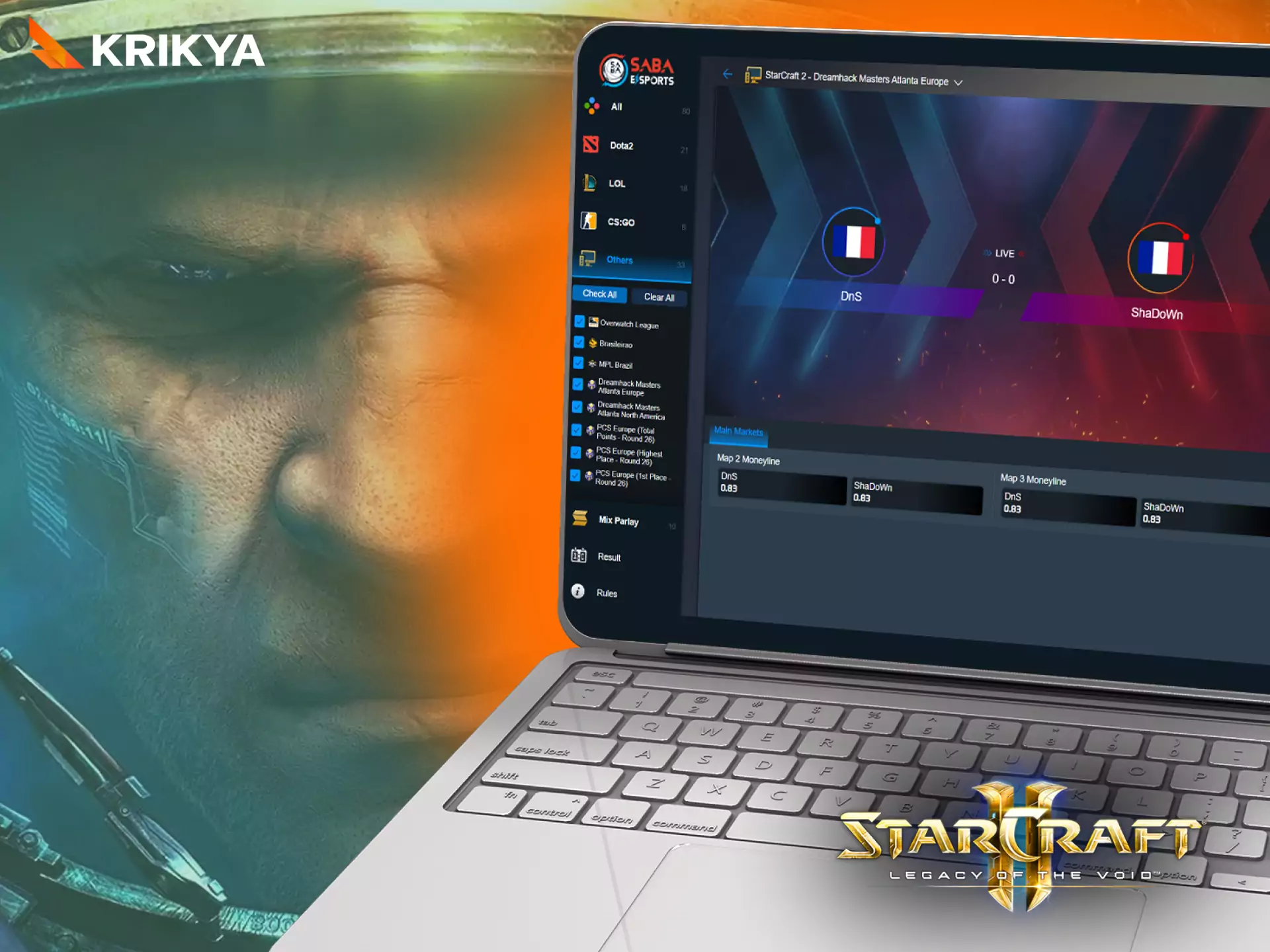 On Krikya, place bets on various Starcraft competitions.