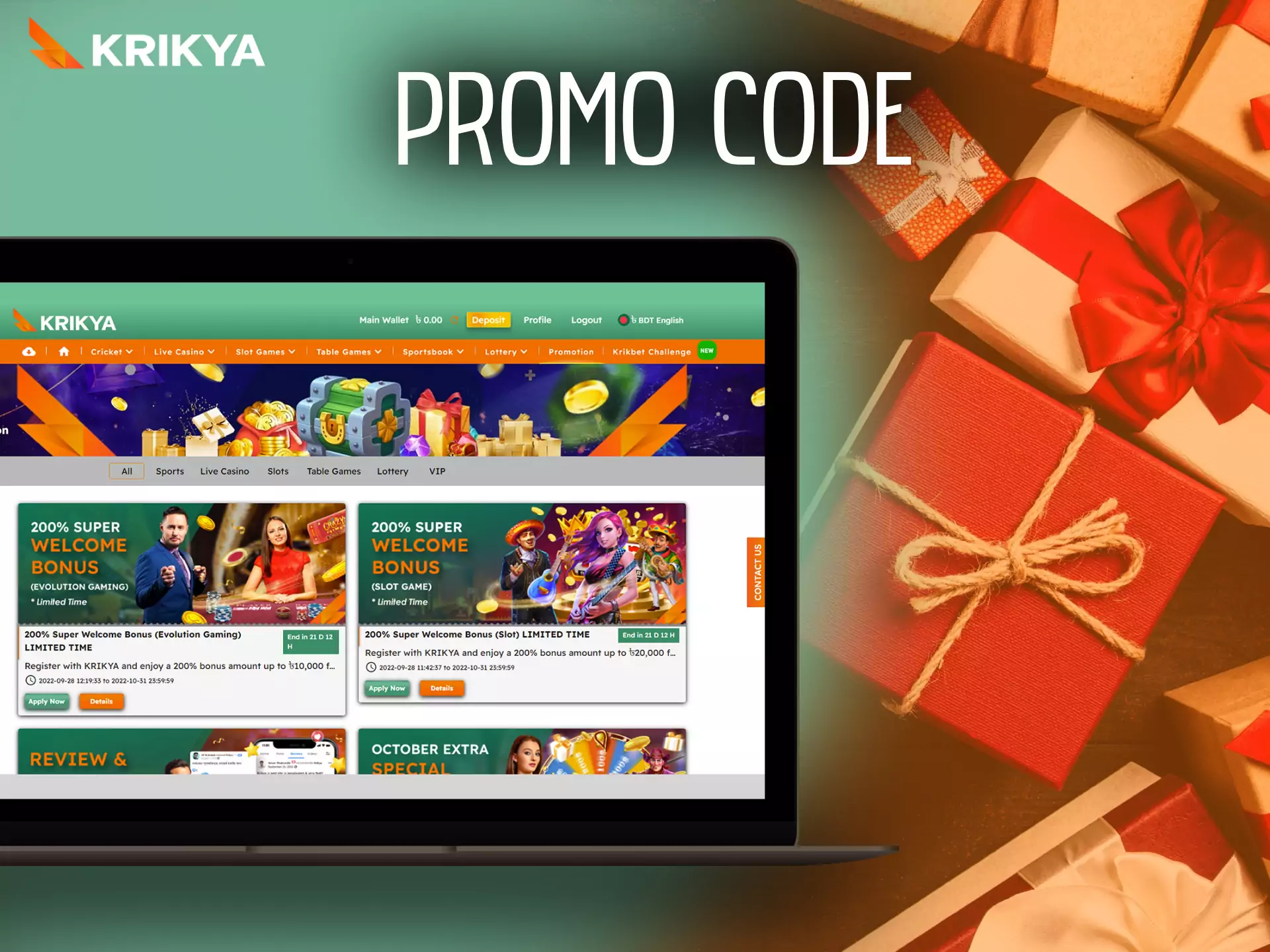 Apply a special promo code during registration Krikya get a nice bonus.