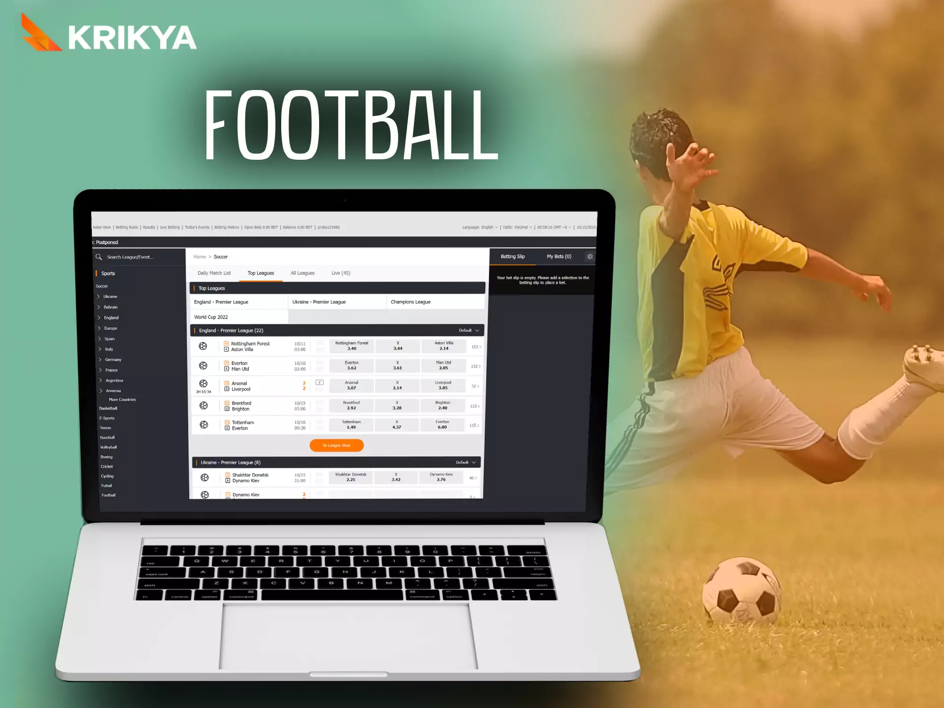With Krikya, place bets on your favorite football teams.
