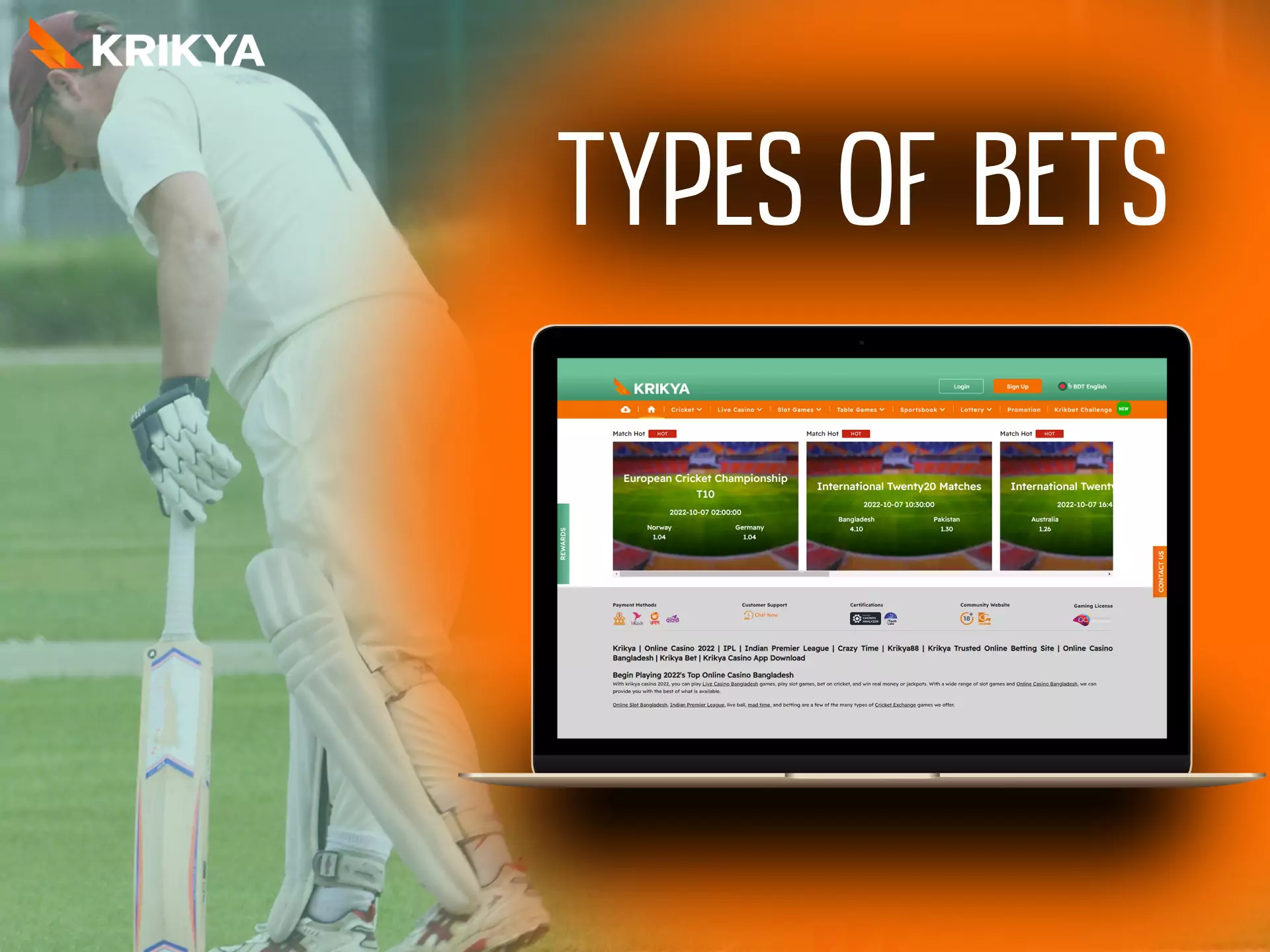 Krikya offers players to try different types of bets.