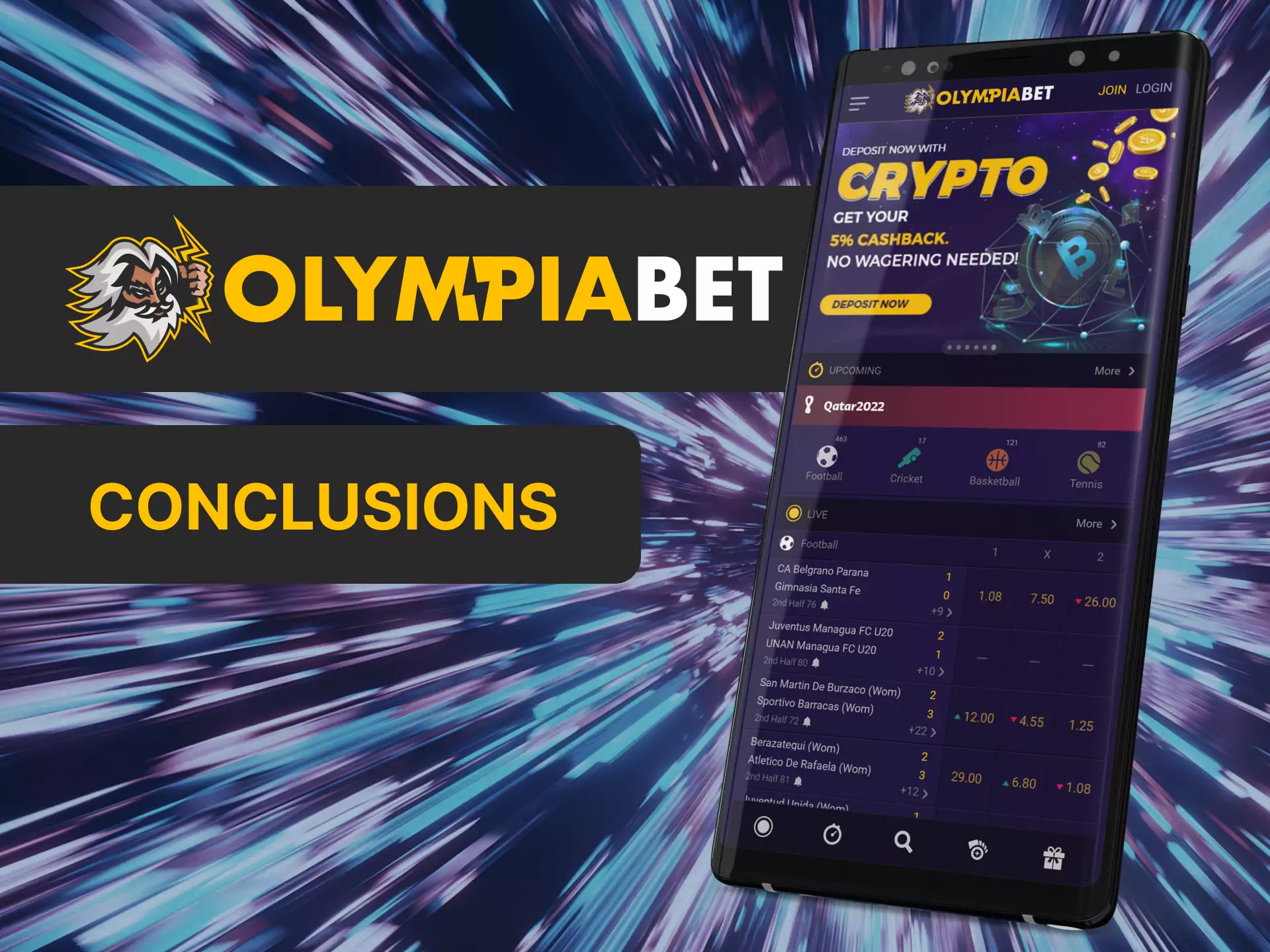 The OlympiaBet app offers players various convenient types of bets on different sports, exciting casino games.