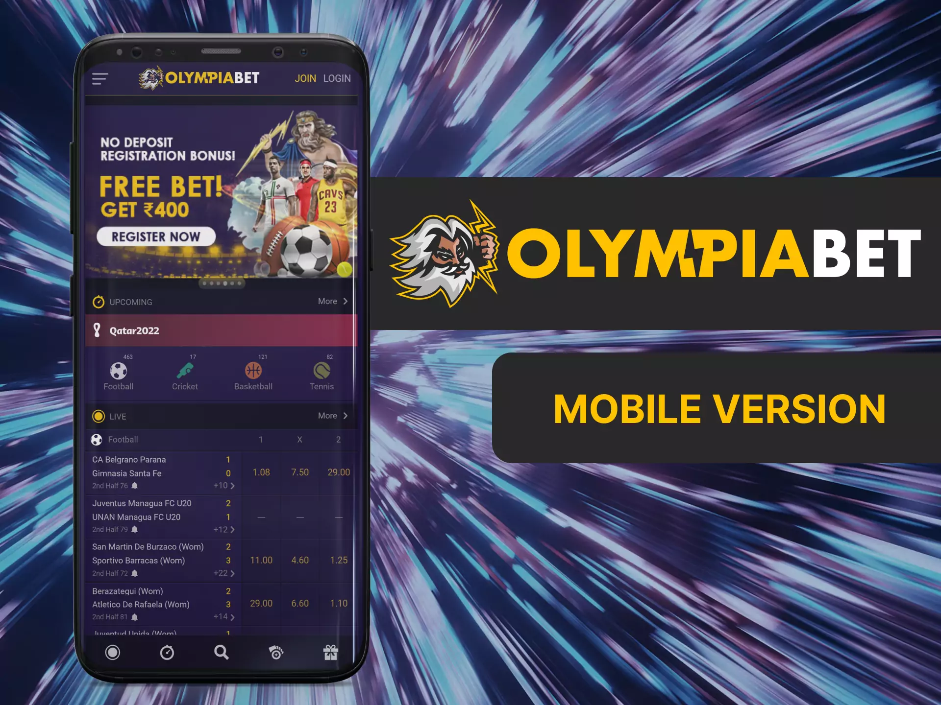The mobile version of OlympiaBet offers players convenient functionality and intuitive control.