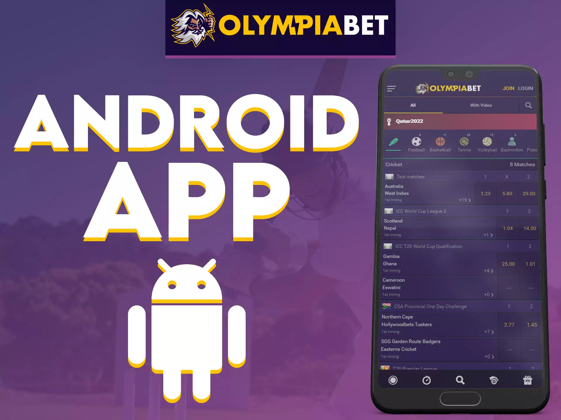 Use OlympiaBet on your Android device, get nice bonuses and place bets.