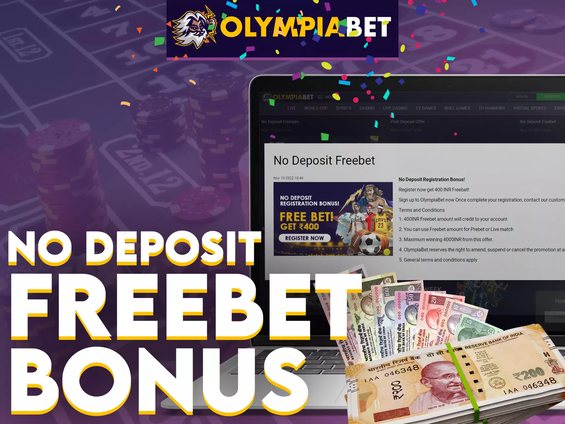 Join OlympiaBet and get INR 400 free bet.