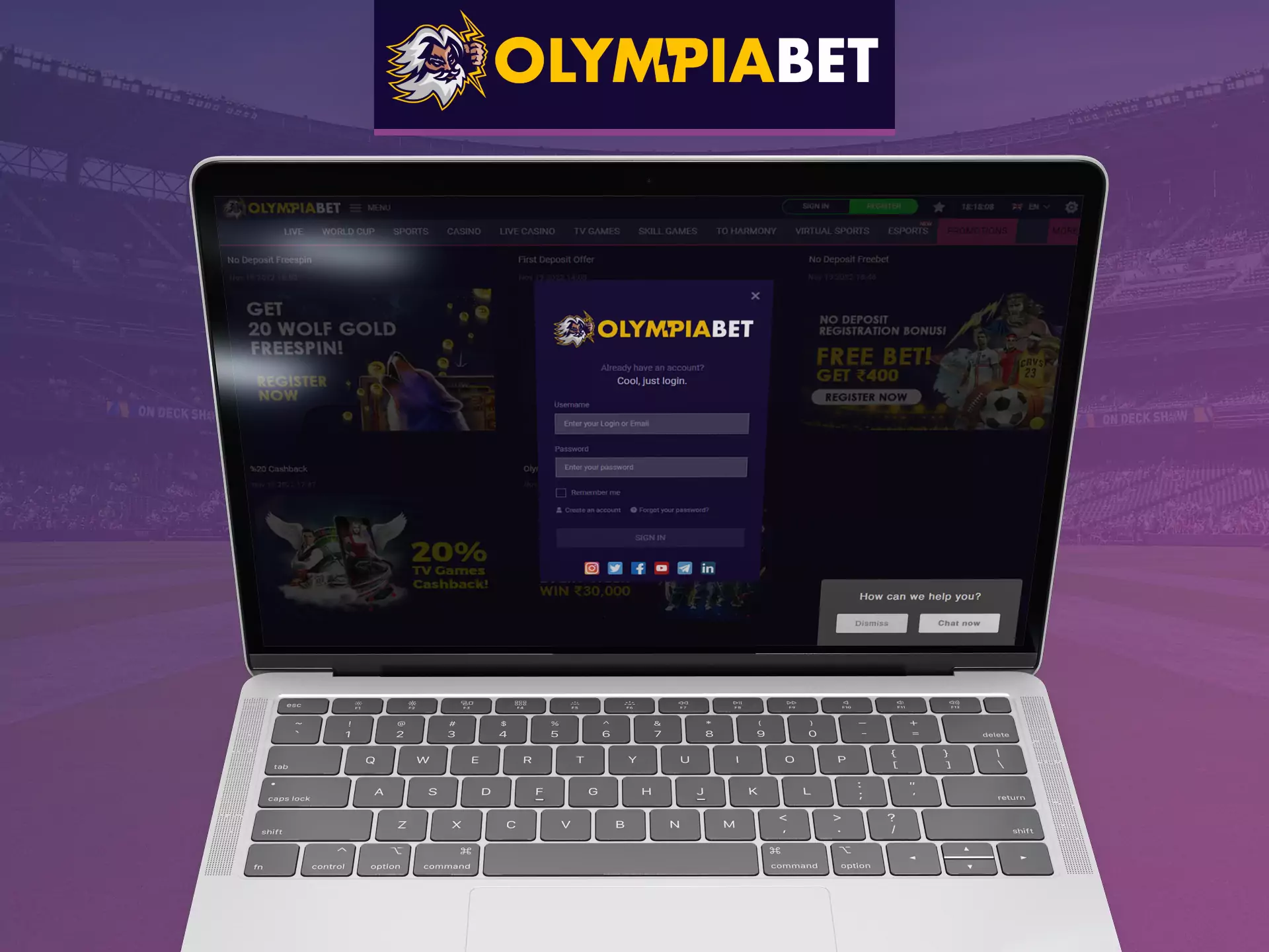 Log into your OlympiaBet account, get special bonuses and place bets.