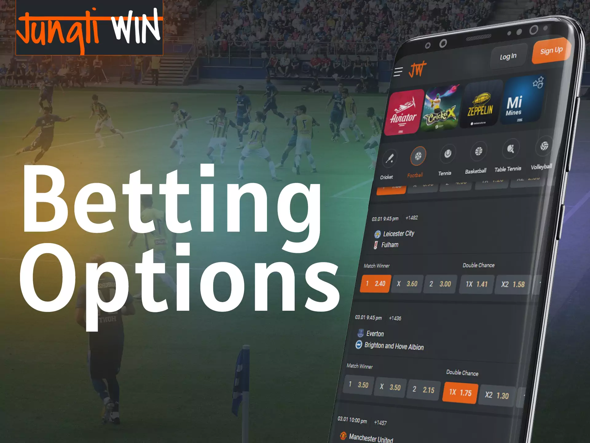 Jungliwin has various options for betting on any sporting event.