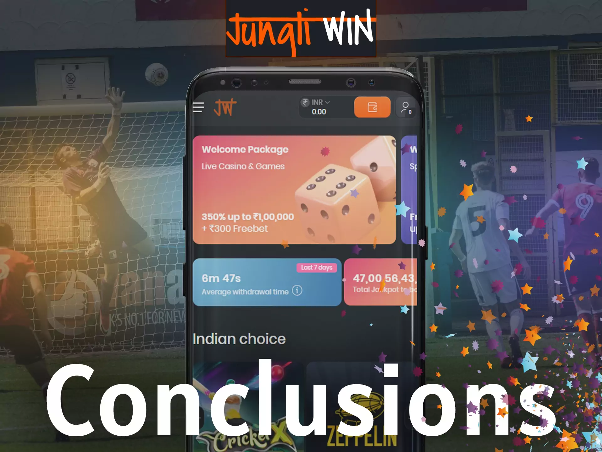 The Jungliwin app offers players to bet on different sports, play at the casino and get a lot of bonuses.