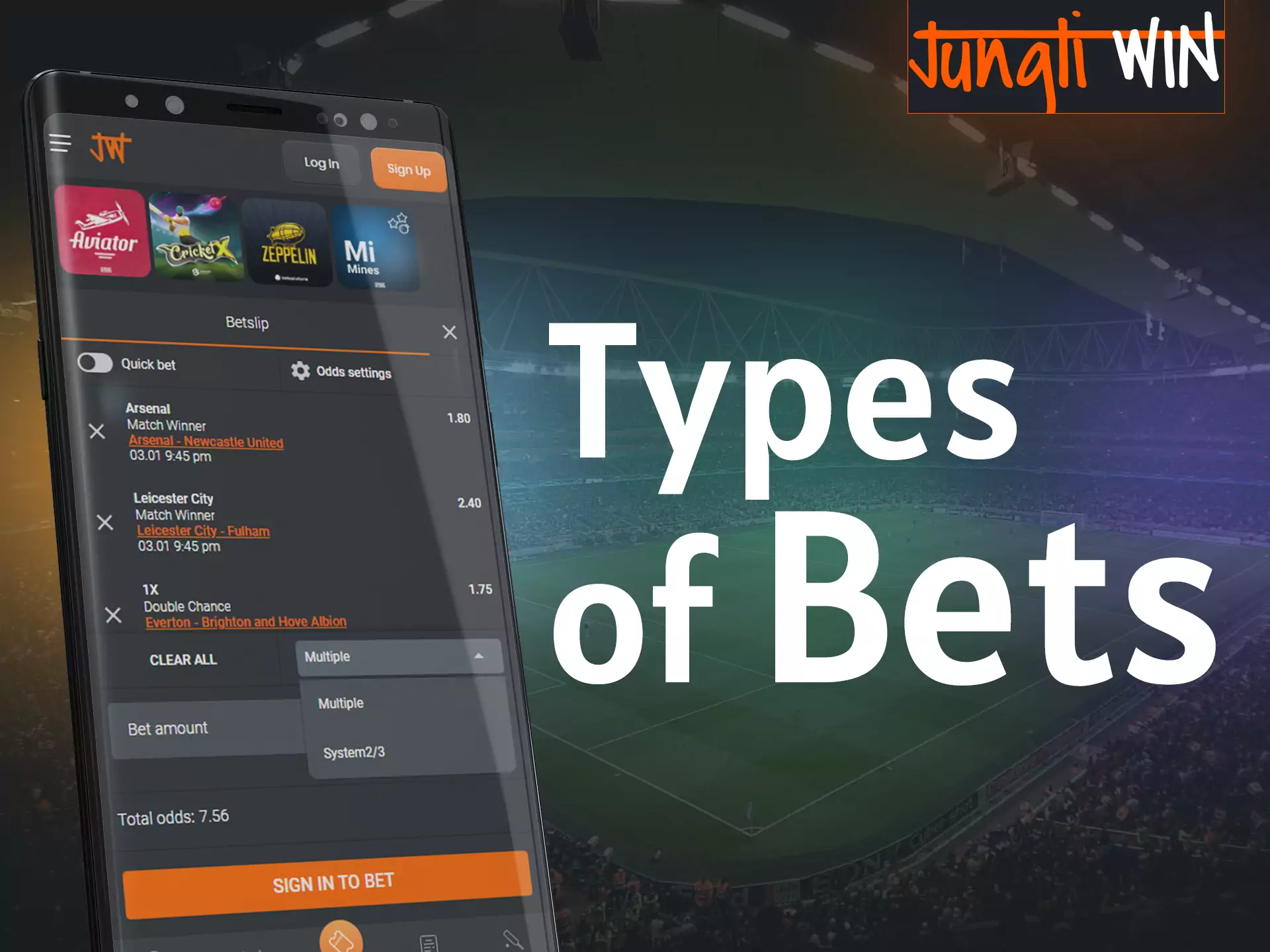 Jungliwin offers players to try different types of bets on sports events.