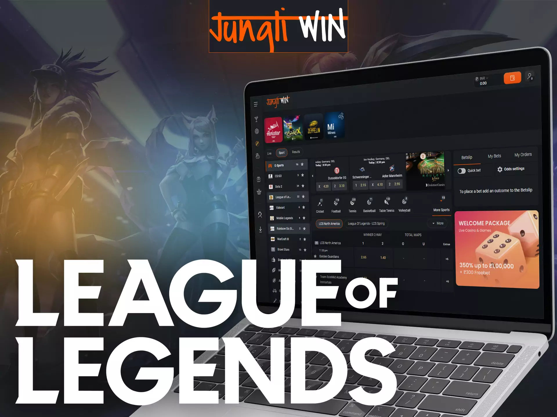 Place bets on League of Legends with Jungliwin.