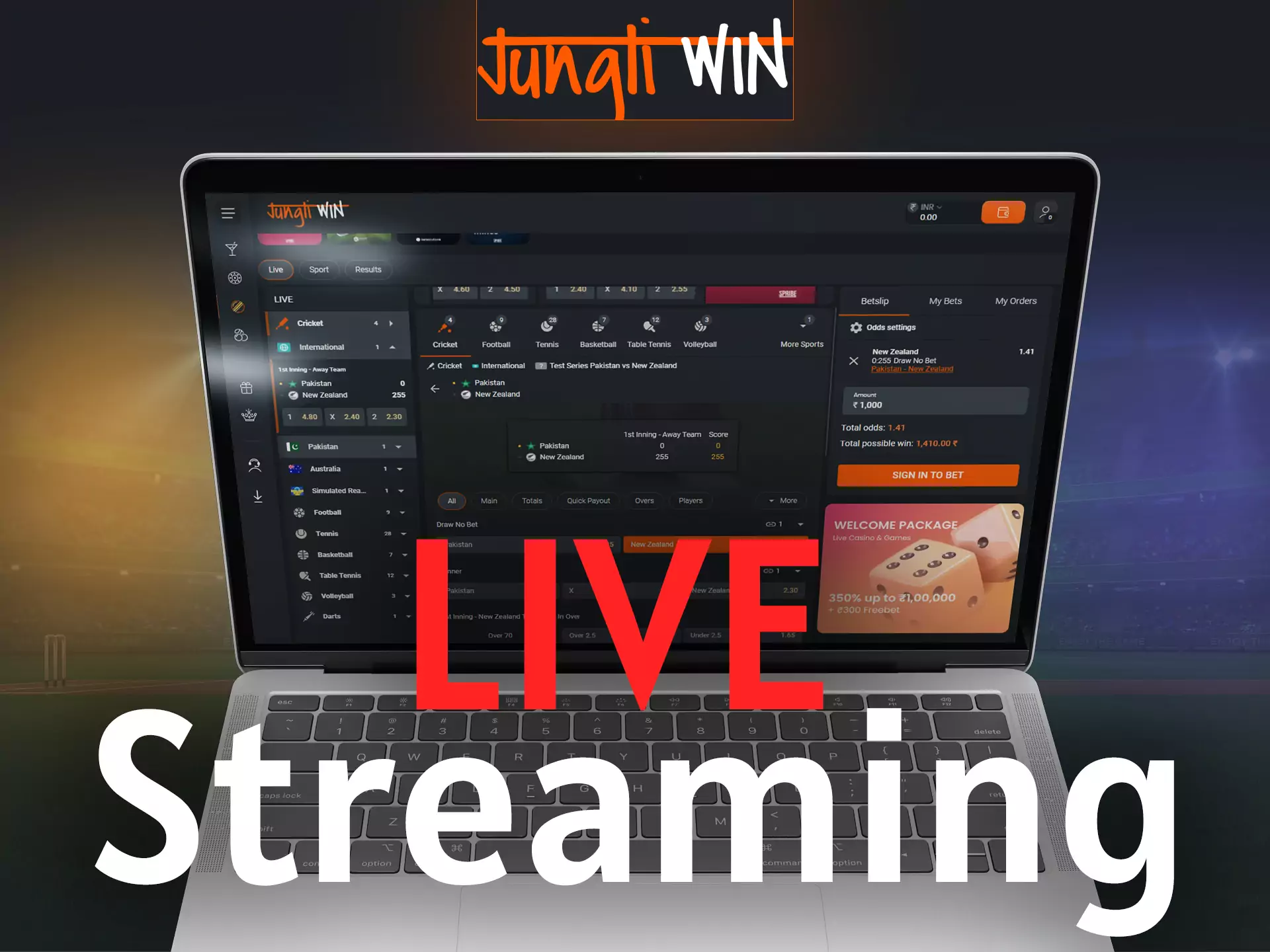 With Jungliwin you can watch live broadcasts of sports events.