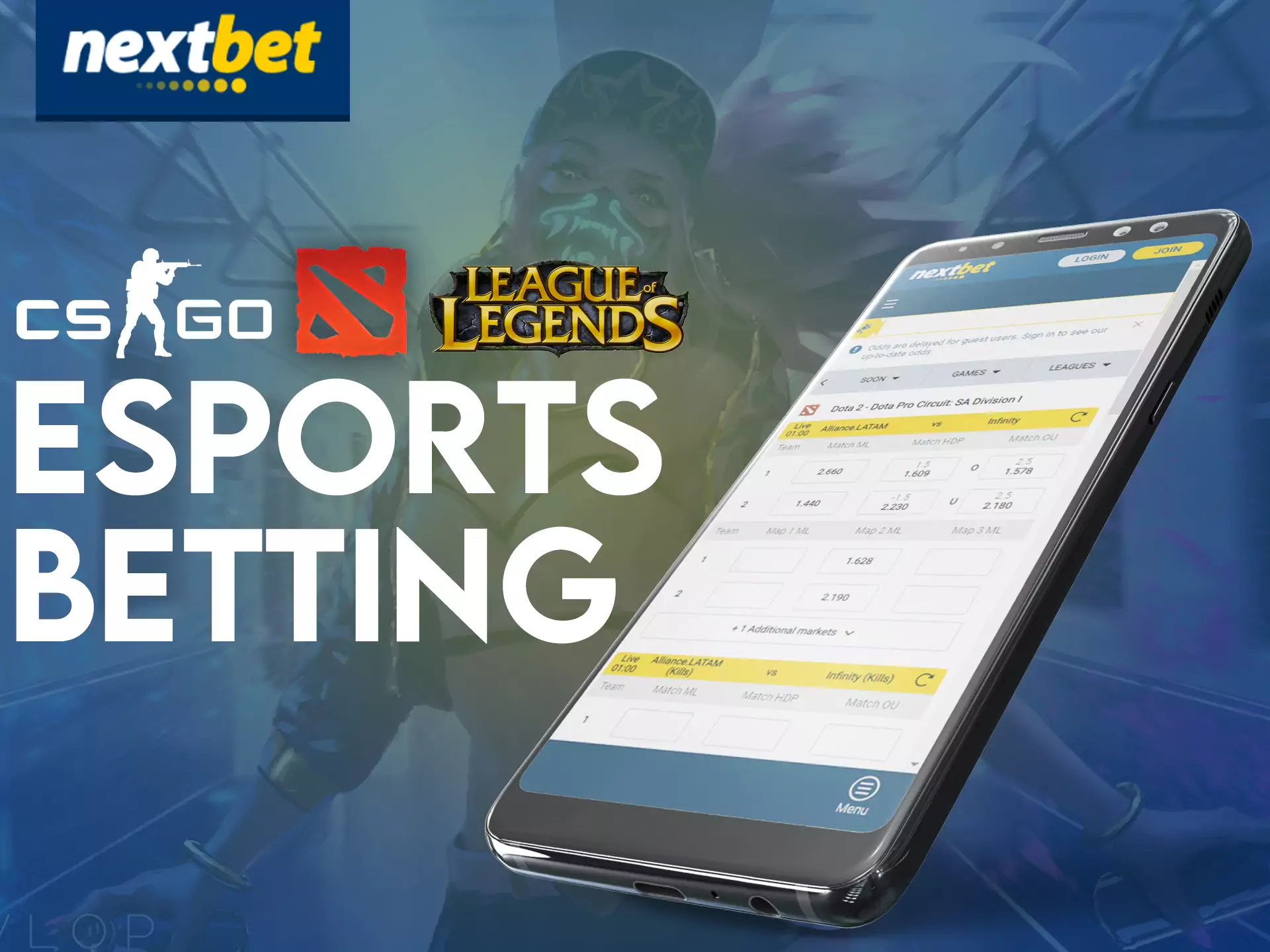 You can place bets on esports in the Nextbet app.