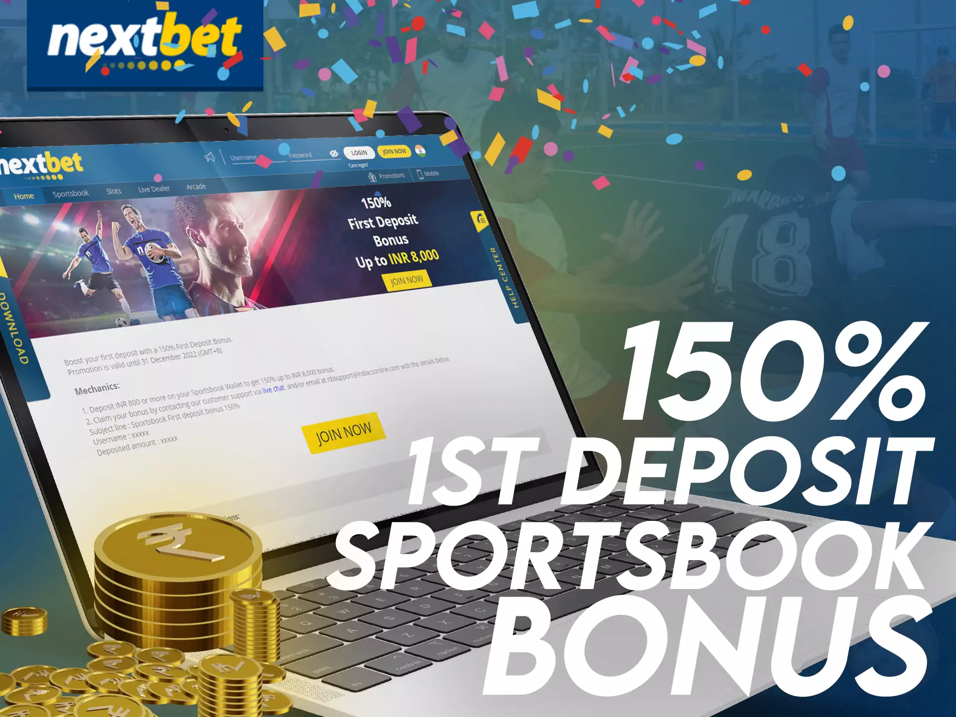 In Nextbet, get a special first deposit bonus for a sportsbook.