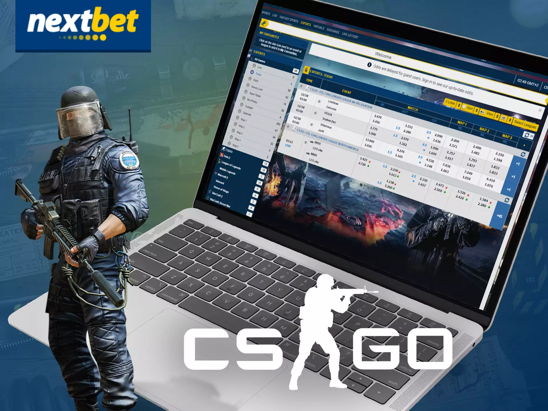 In Nextbet, place bets on games in CS:GO.