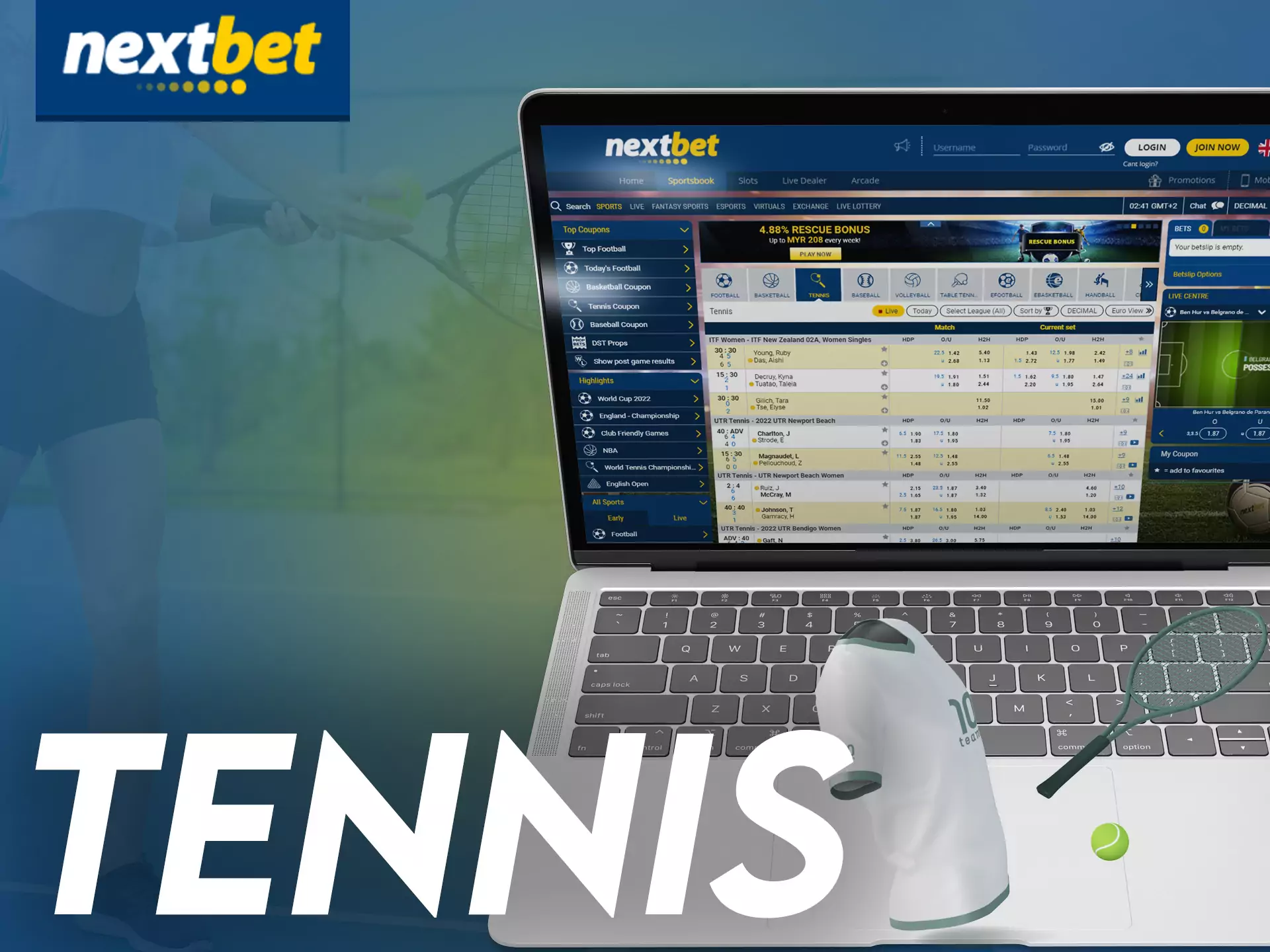 You can bet on tennis matches on Nextbet.