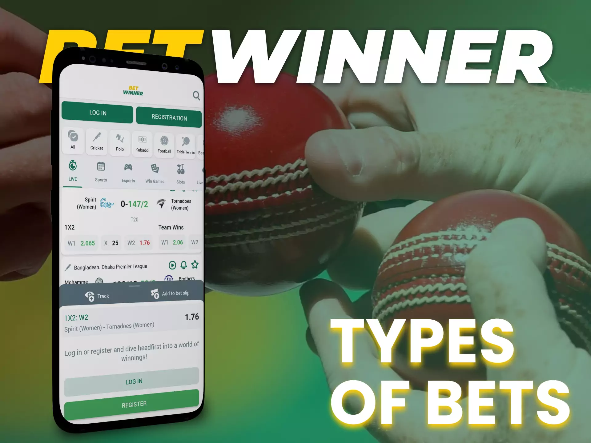 Use different types of sports betting in the Betwinner app.
