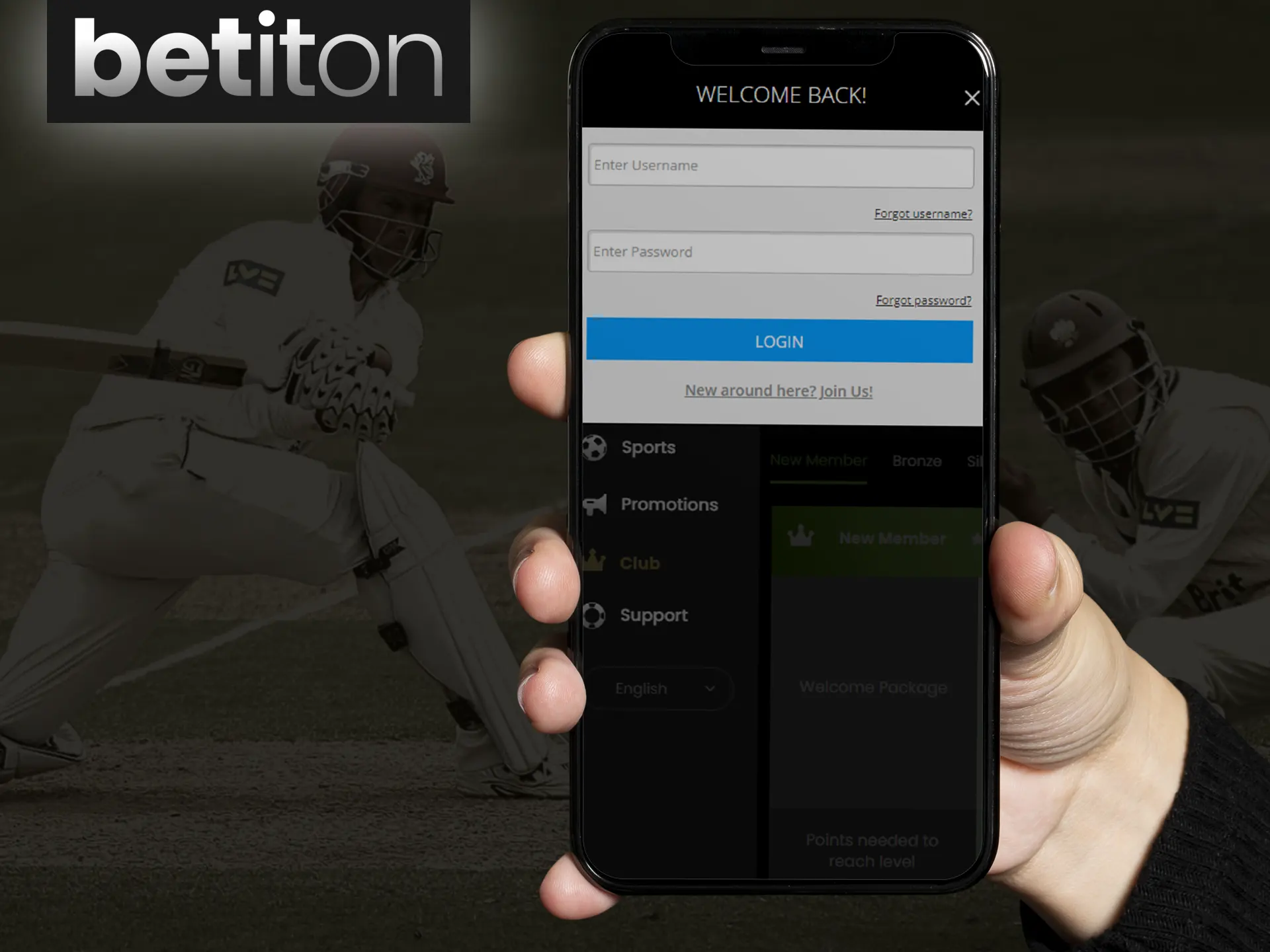 Use your Betiton account for logging in.