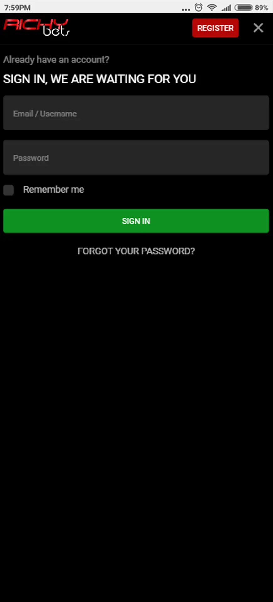 Sign in and start betting.