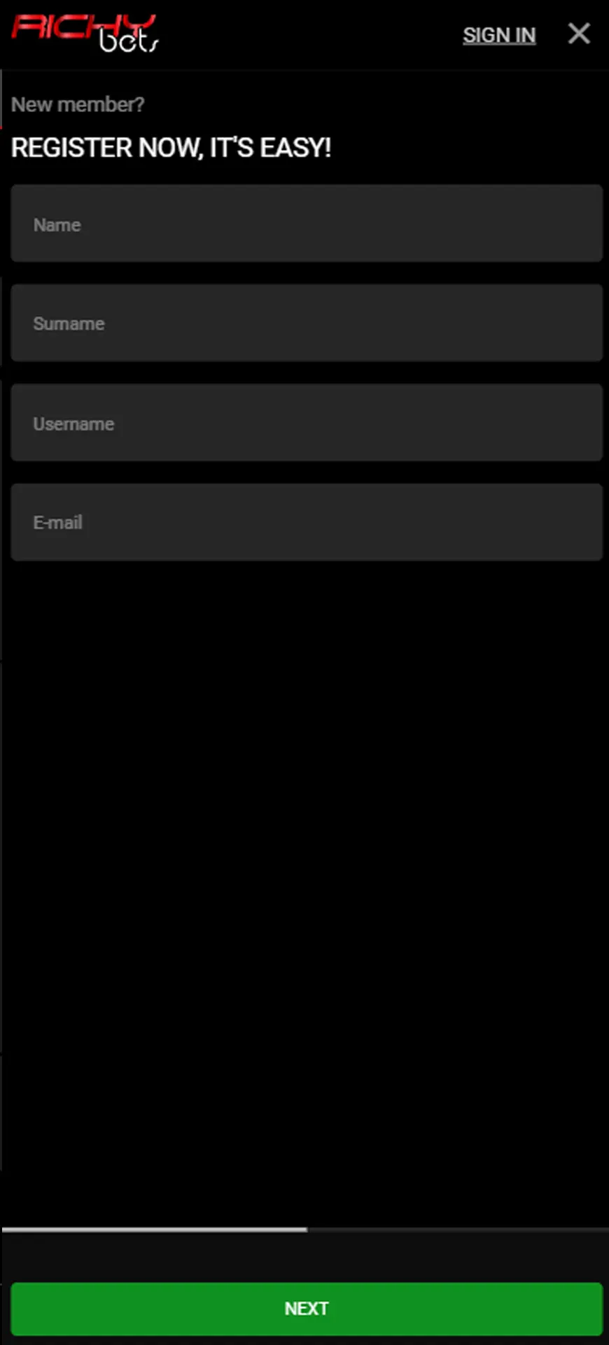 Make a new Richybets account.