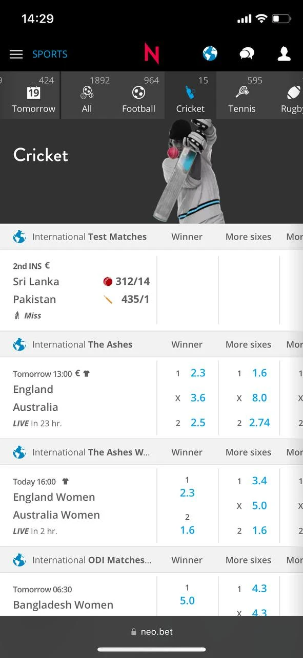 Play and bet on the website or in the NEO.bet app.