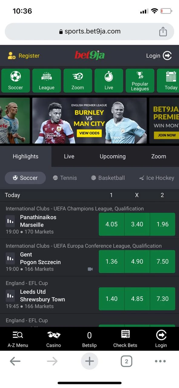 Go to the Bet9ja website.
