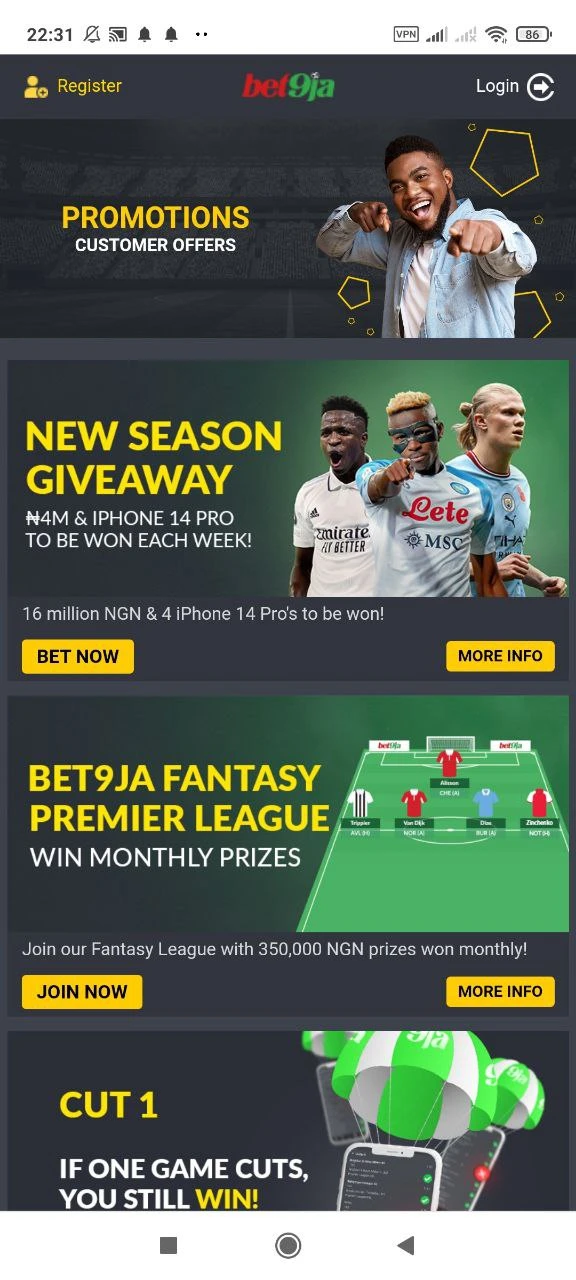 Get the best bonuses in the Bet9ja app.