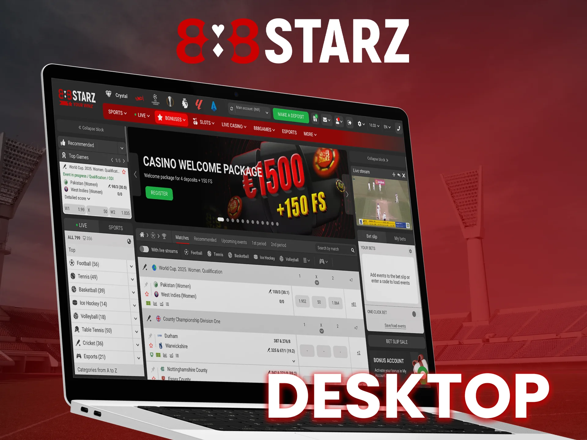 Enjoy smooth gameplay with the desktop version of 888Starz.