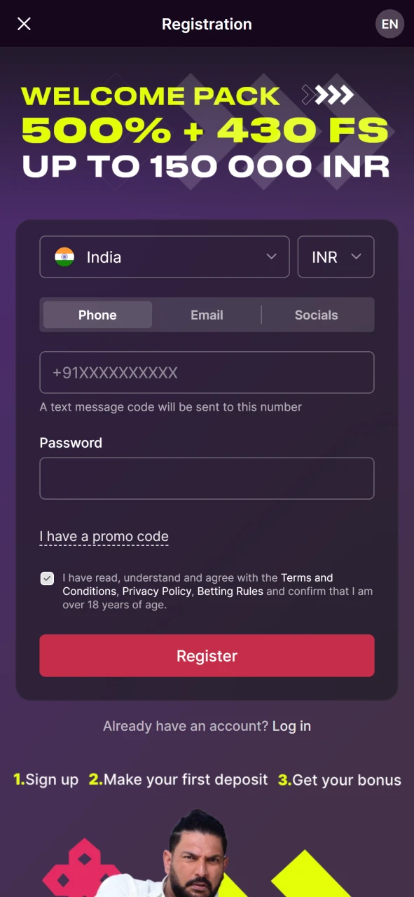Register in Batery app quickly using your phone number or email.