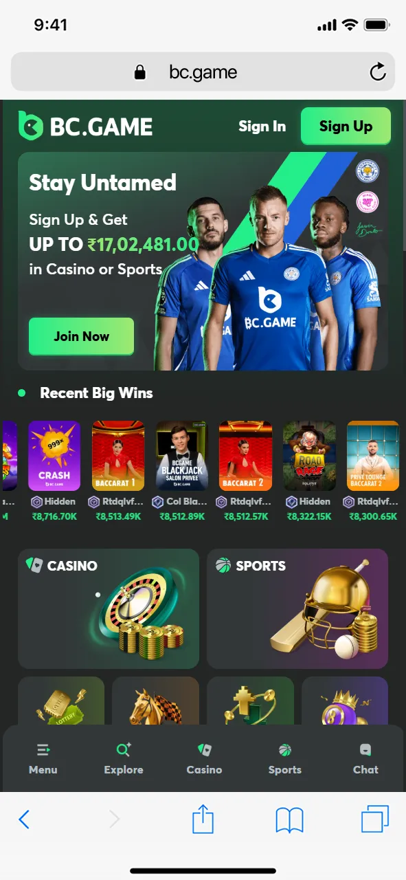 Go to the official BC Game website.