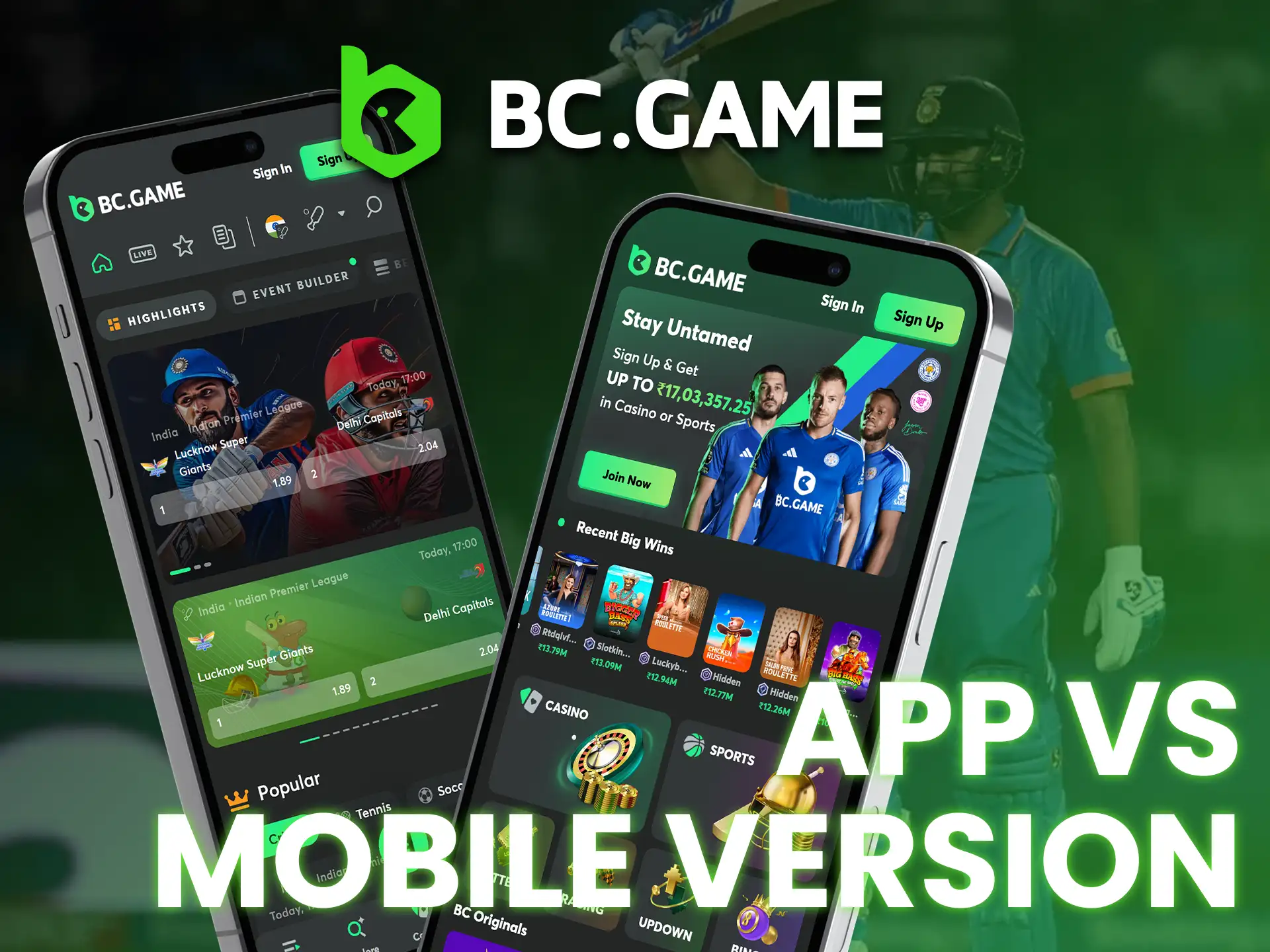 The BC.Game app runs smoother with extra features, but the mobile site requires no installation.