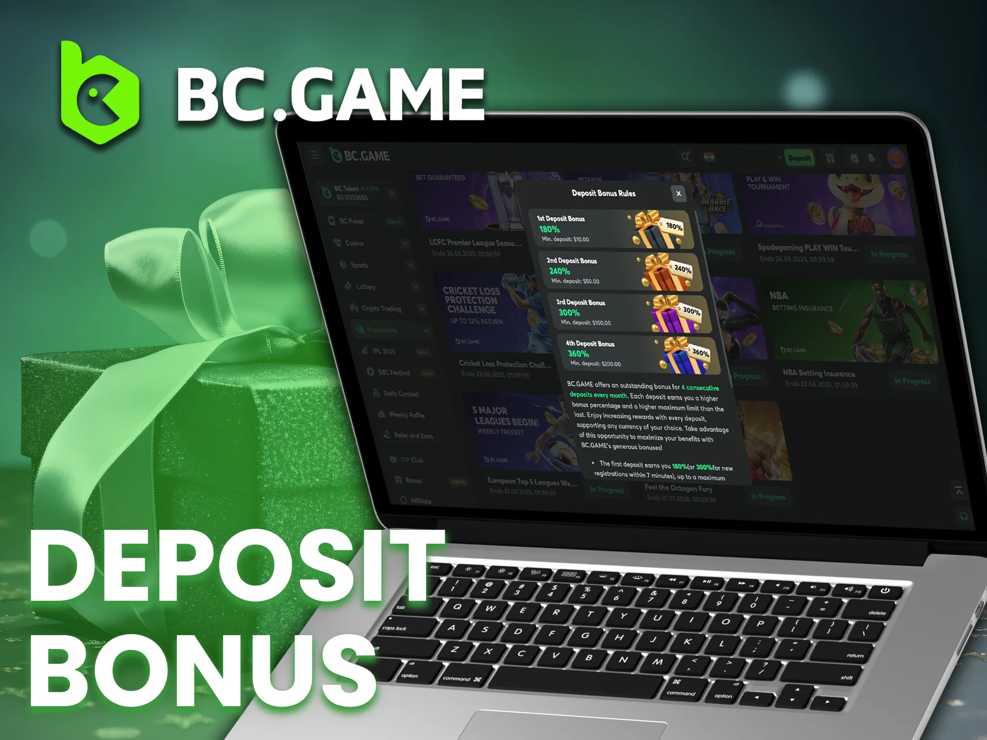 Unlock rewards with your first 4 deposits at BC Game.