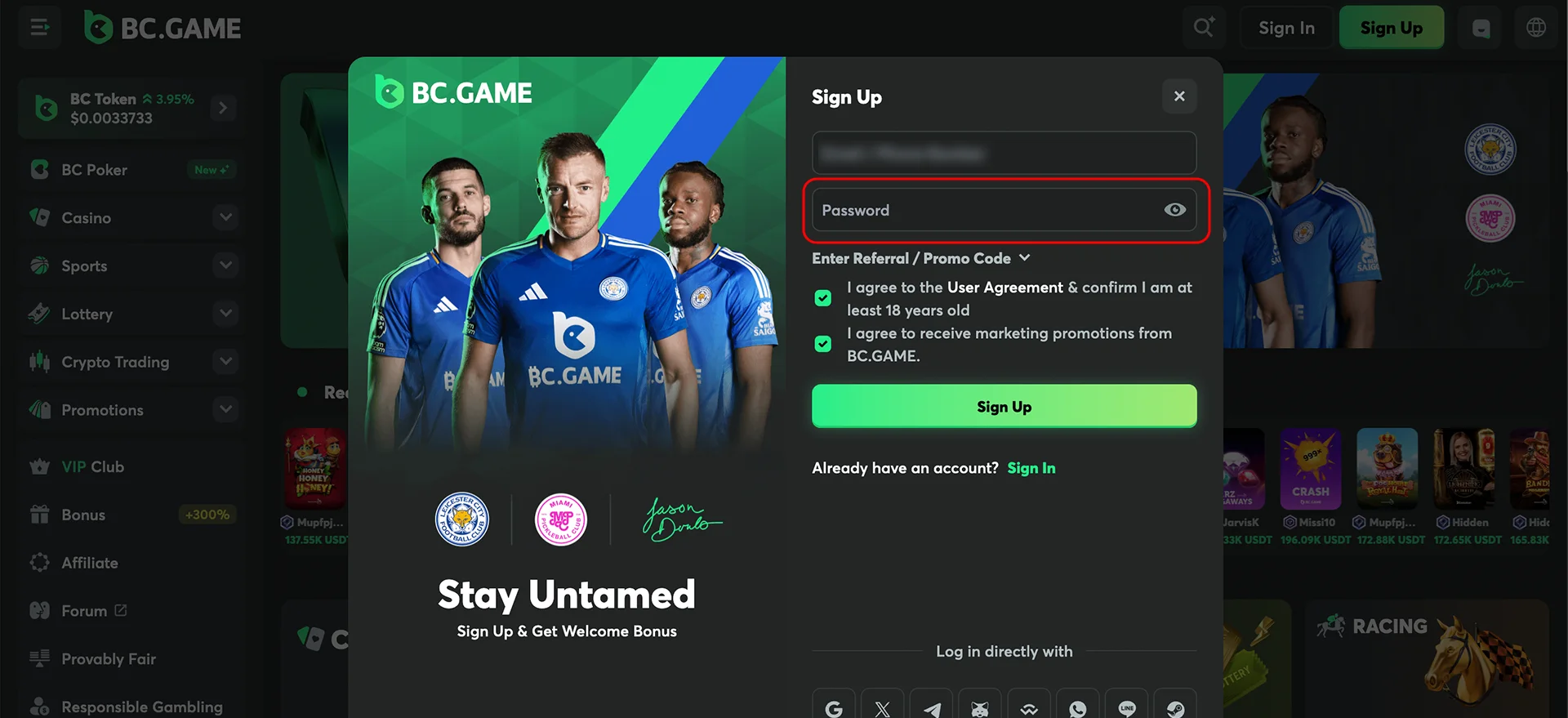 Create a secure password and play safely at BC Game.