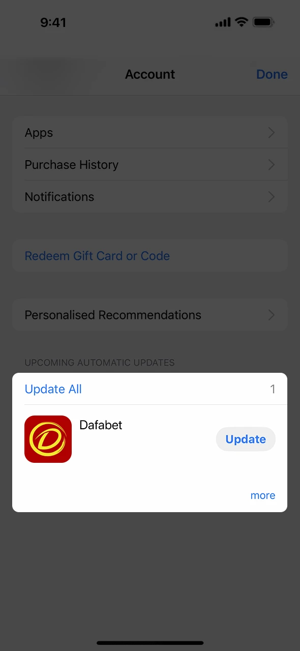 Find the Dafabet app in the updates section.