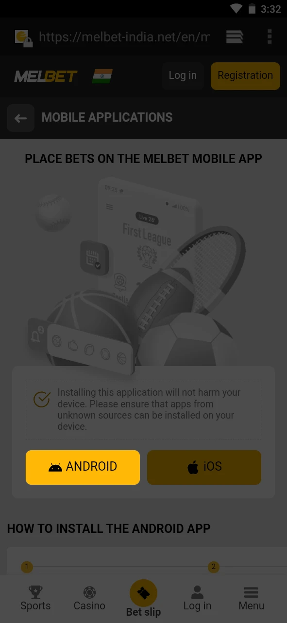 Select the Android version of the Melbet app.