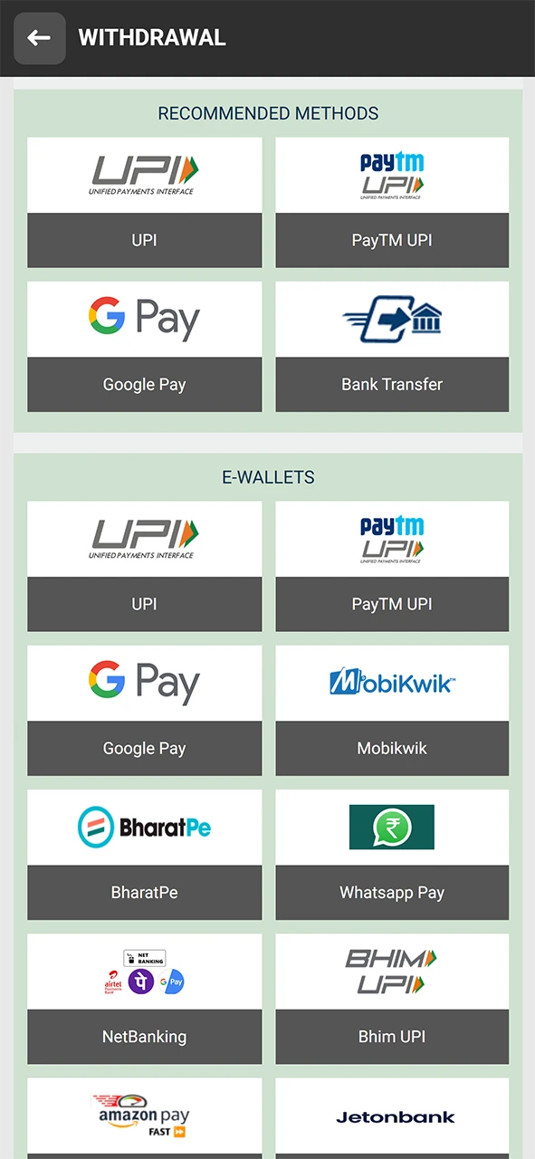 Specify how you want to withdraw funds from Melbet.