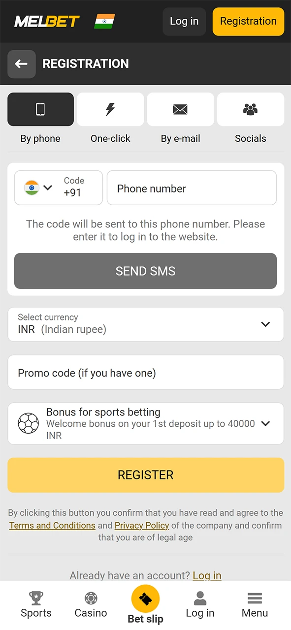 Register on Melbet in any convenient way.