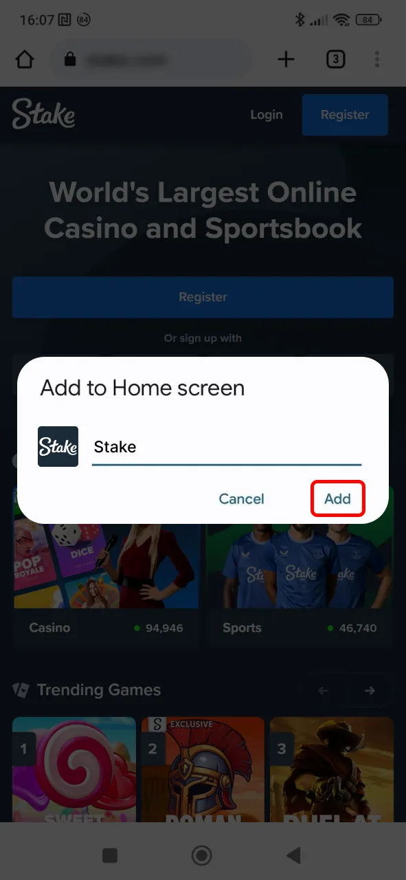 Finish the installation and enjoy the full experience of the Stake app on Android.