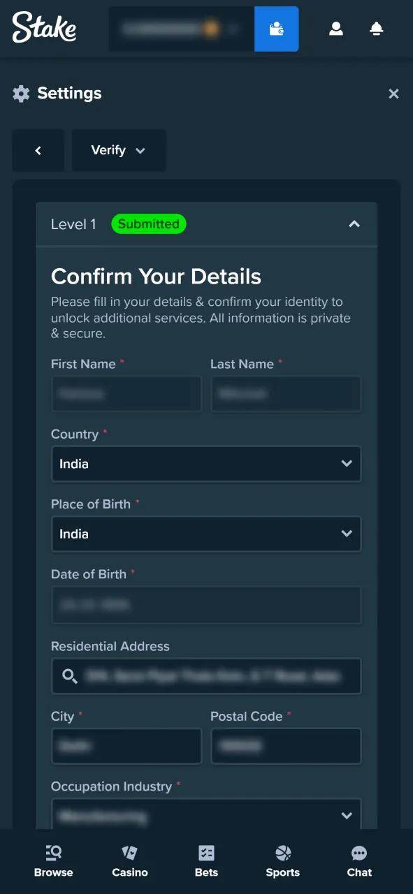 Verify your account to ensure you meet the bonus requirements on Stake.