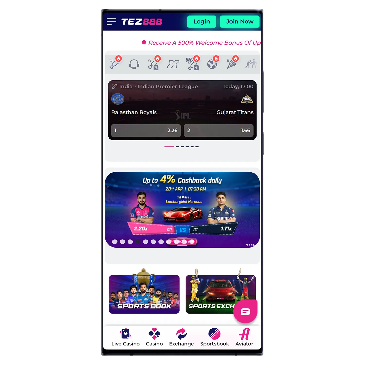 Bet on cricket and play casino games anytime with Tez888 app.
