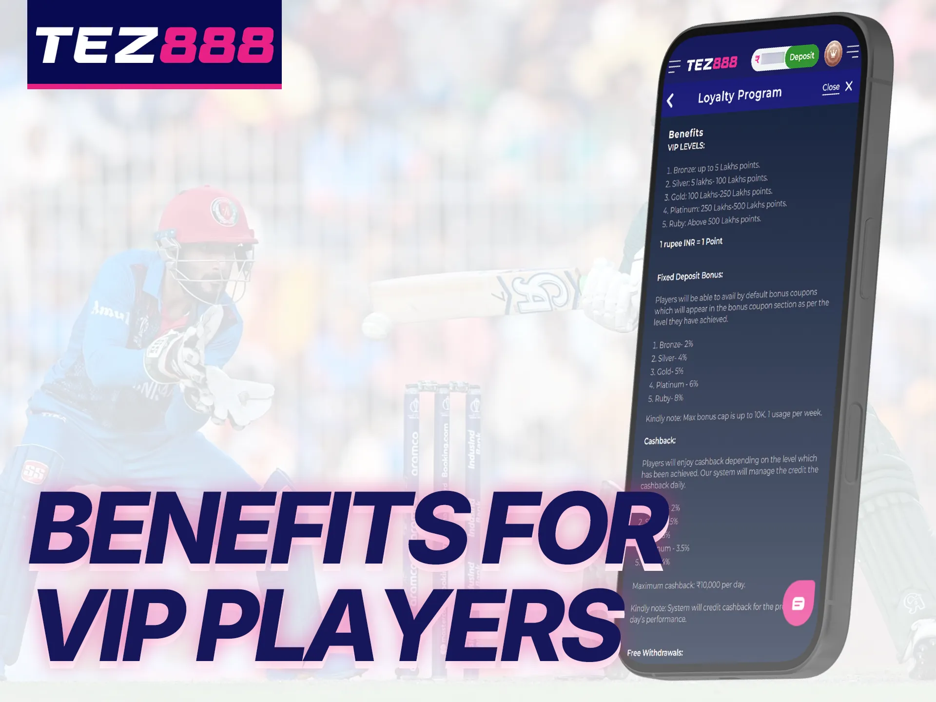 Tez888 VIP customers receive increased bonuses and exclusive events.