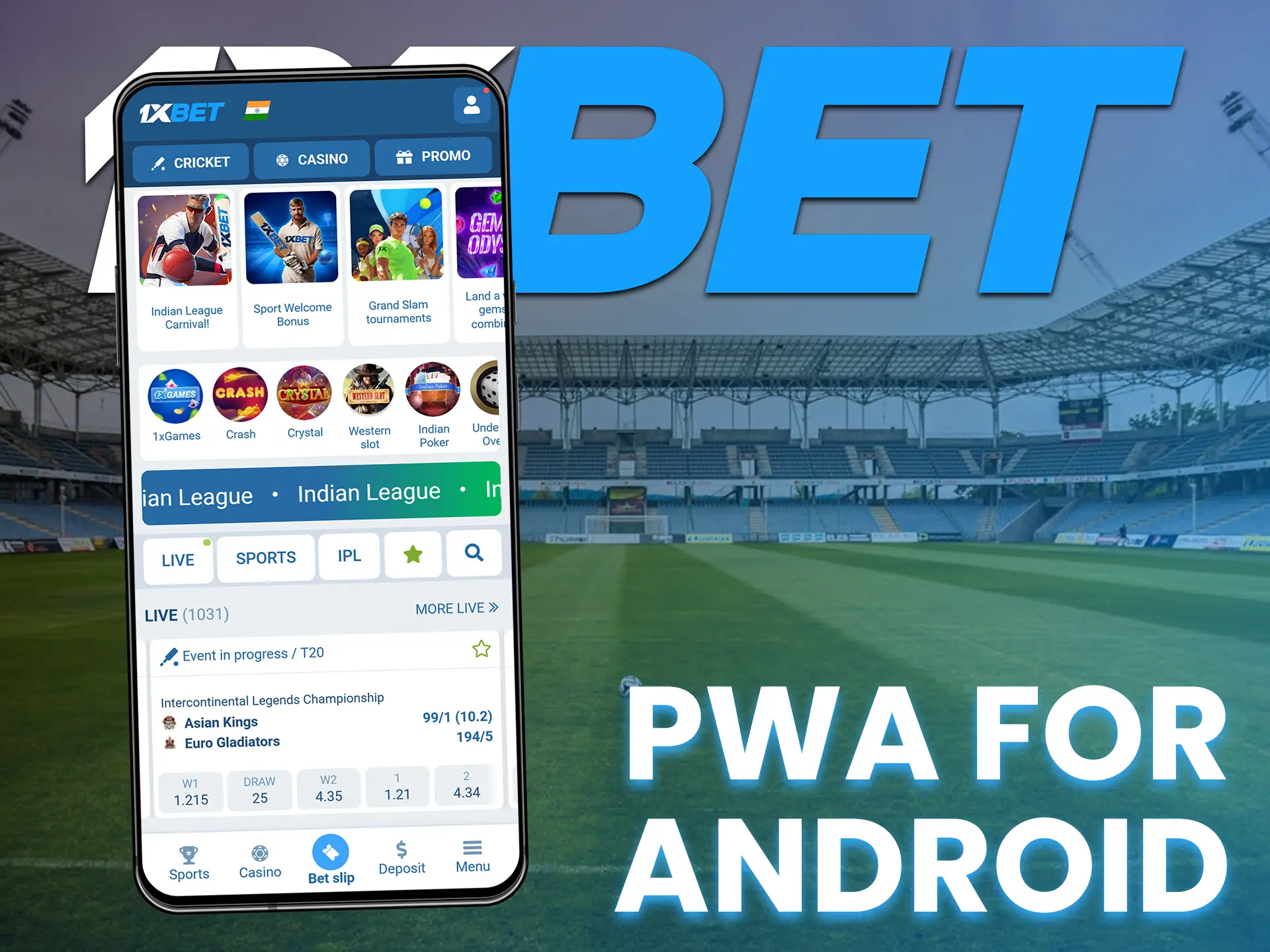 Install the PWA version of the 1xBet app if you don't want to download anything.