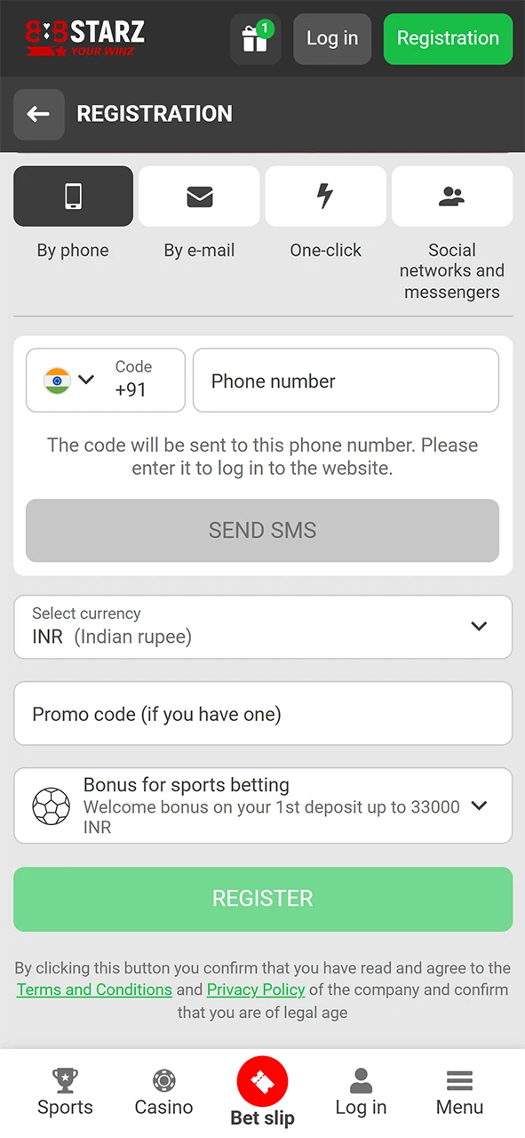 Create an account on the 888Starz app.