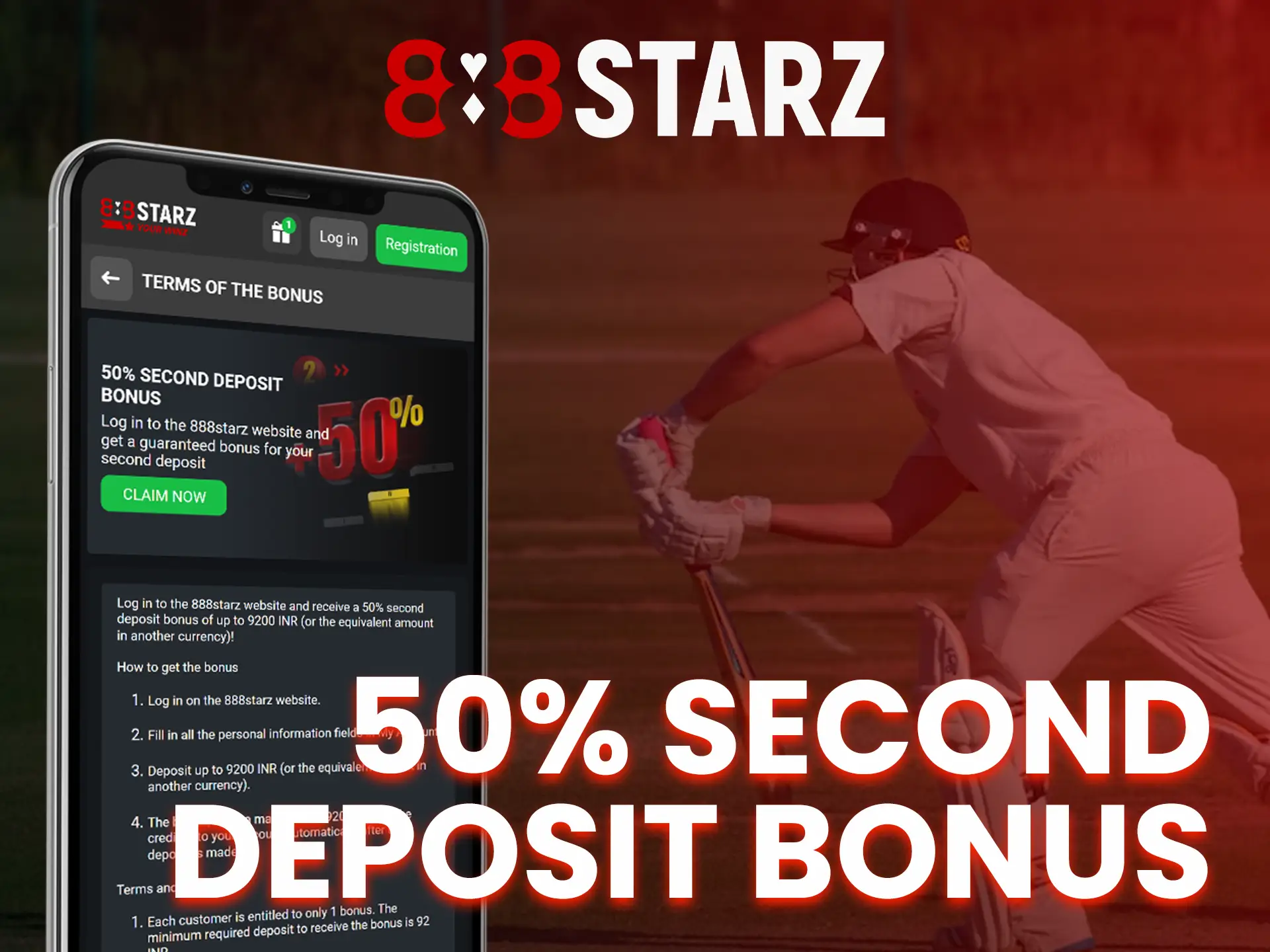 Top up your 888Starz account to claim your second deposit bonus.