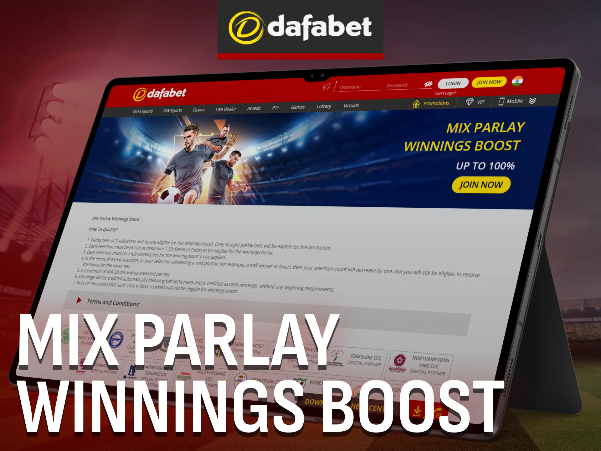 Dafabet boosts winnings on mix parlays for selected sports bets.
