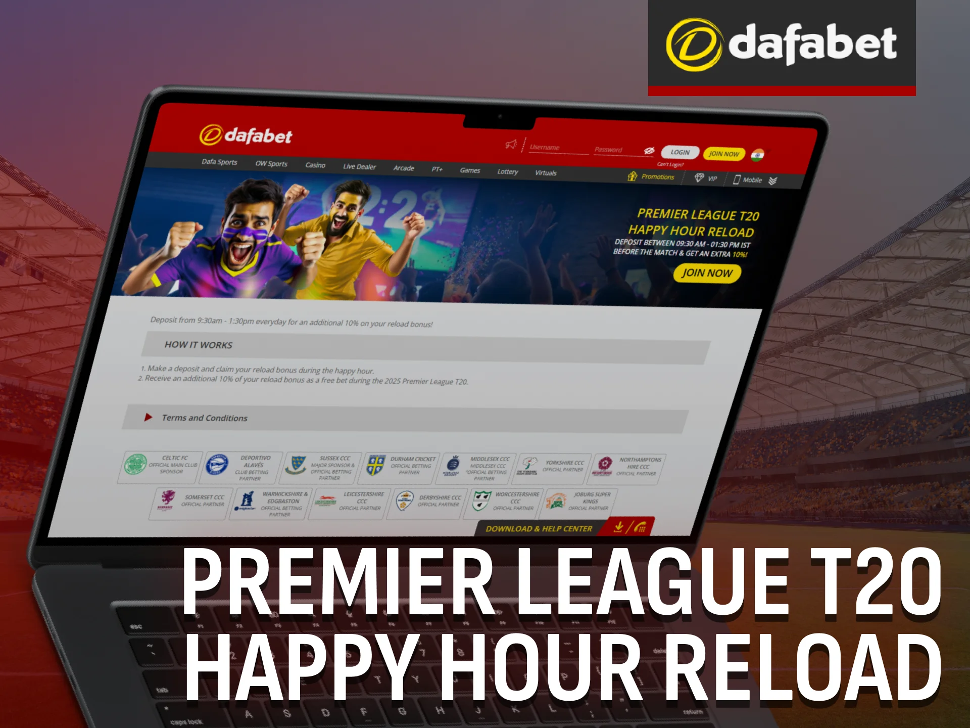 Join the Premier League T20 Happy Hour Reload at Dafabet India.