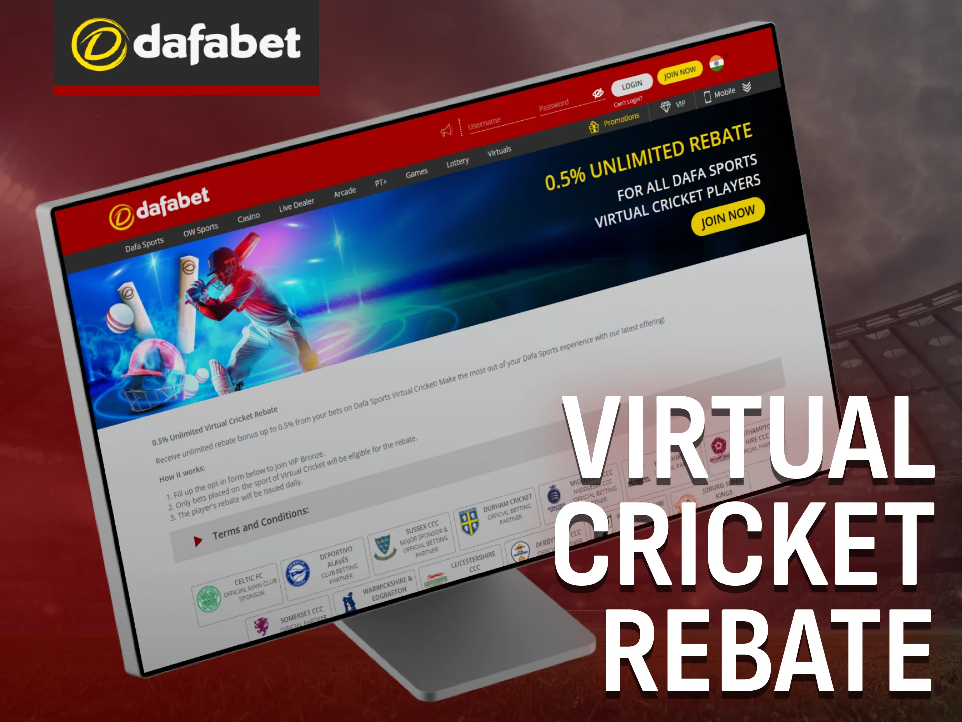 Enjoy virtual cricket rebate promotions exclusively at Dafabet.