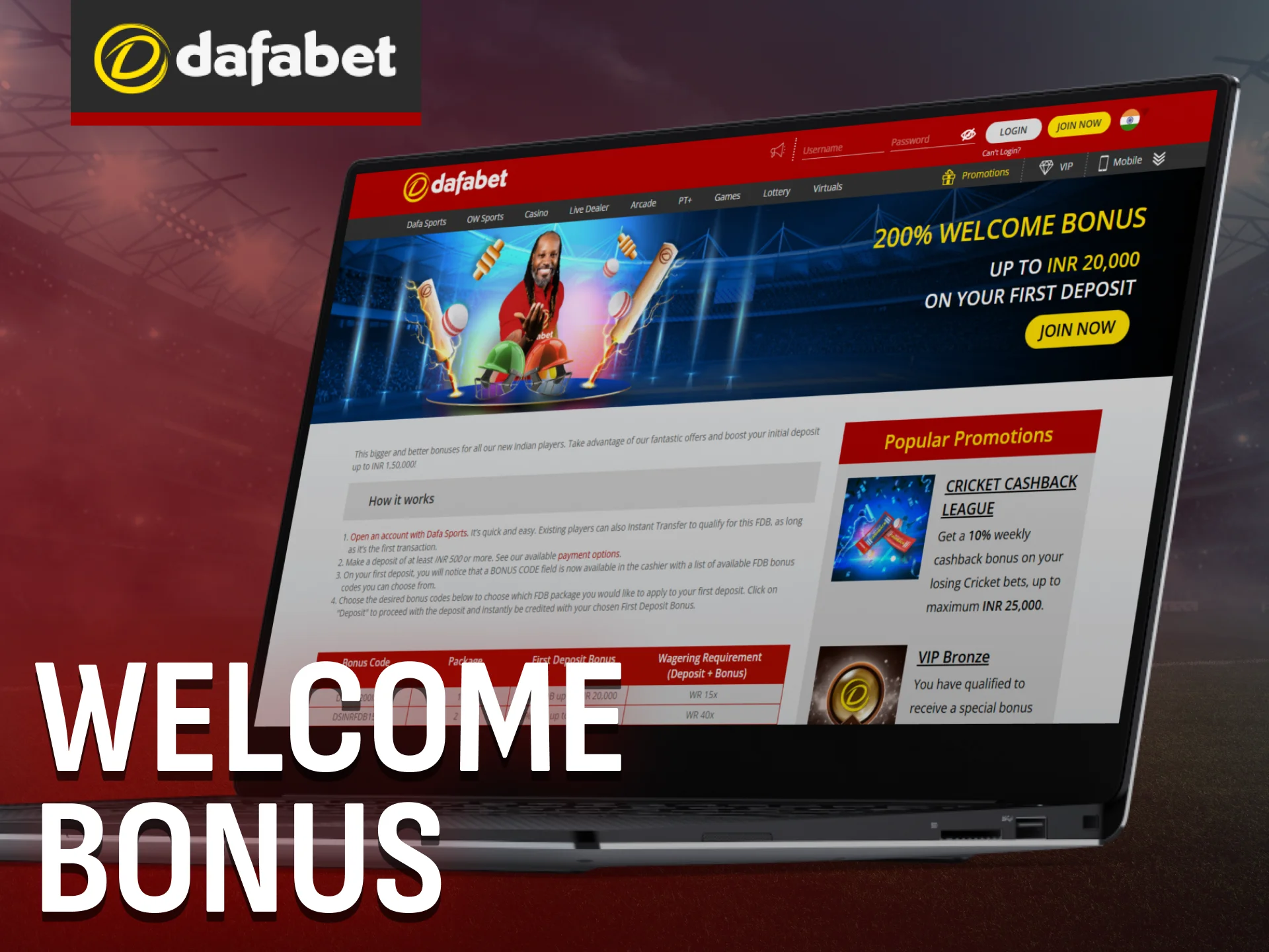 Get a welcome bonus at Dafabet after making your first deposit.