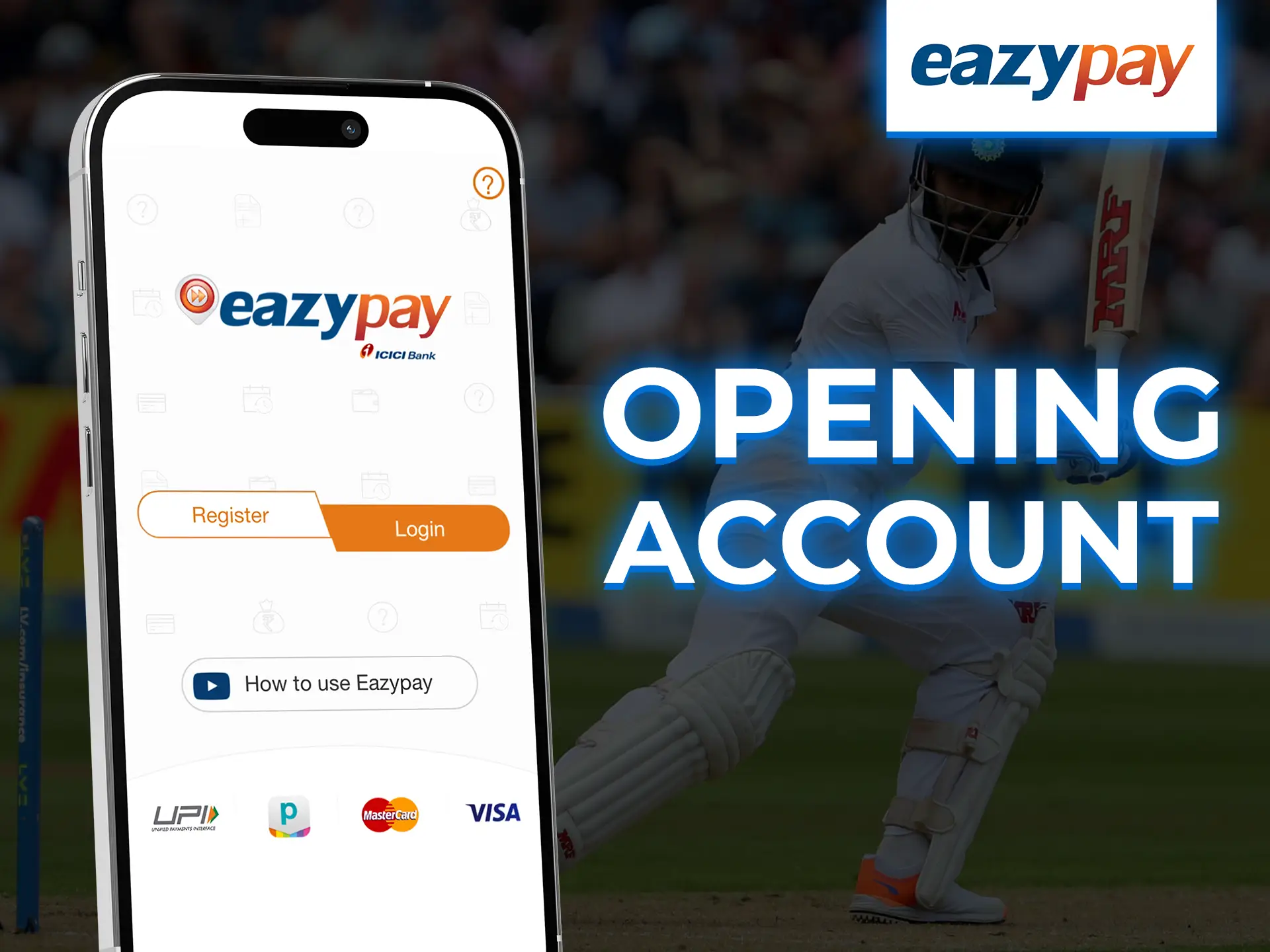 Register with EazyPay and connect it to your betting account.