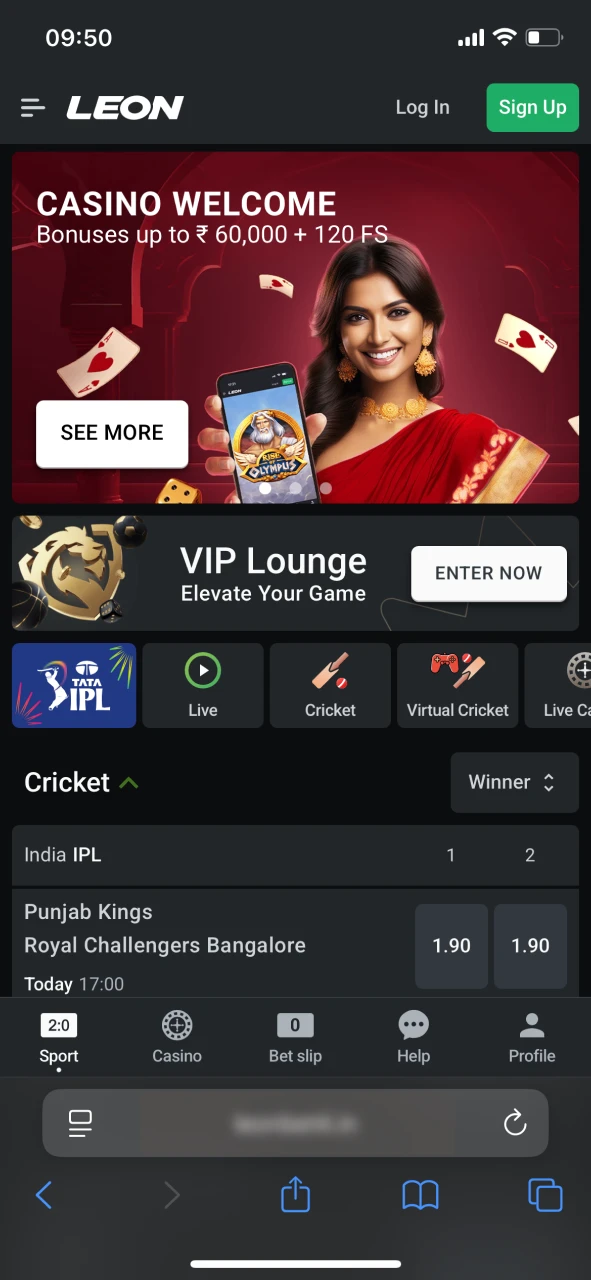 Visit the mobile site to install the iOS PWA for Leon Bet.