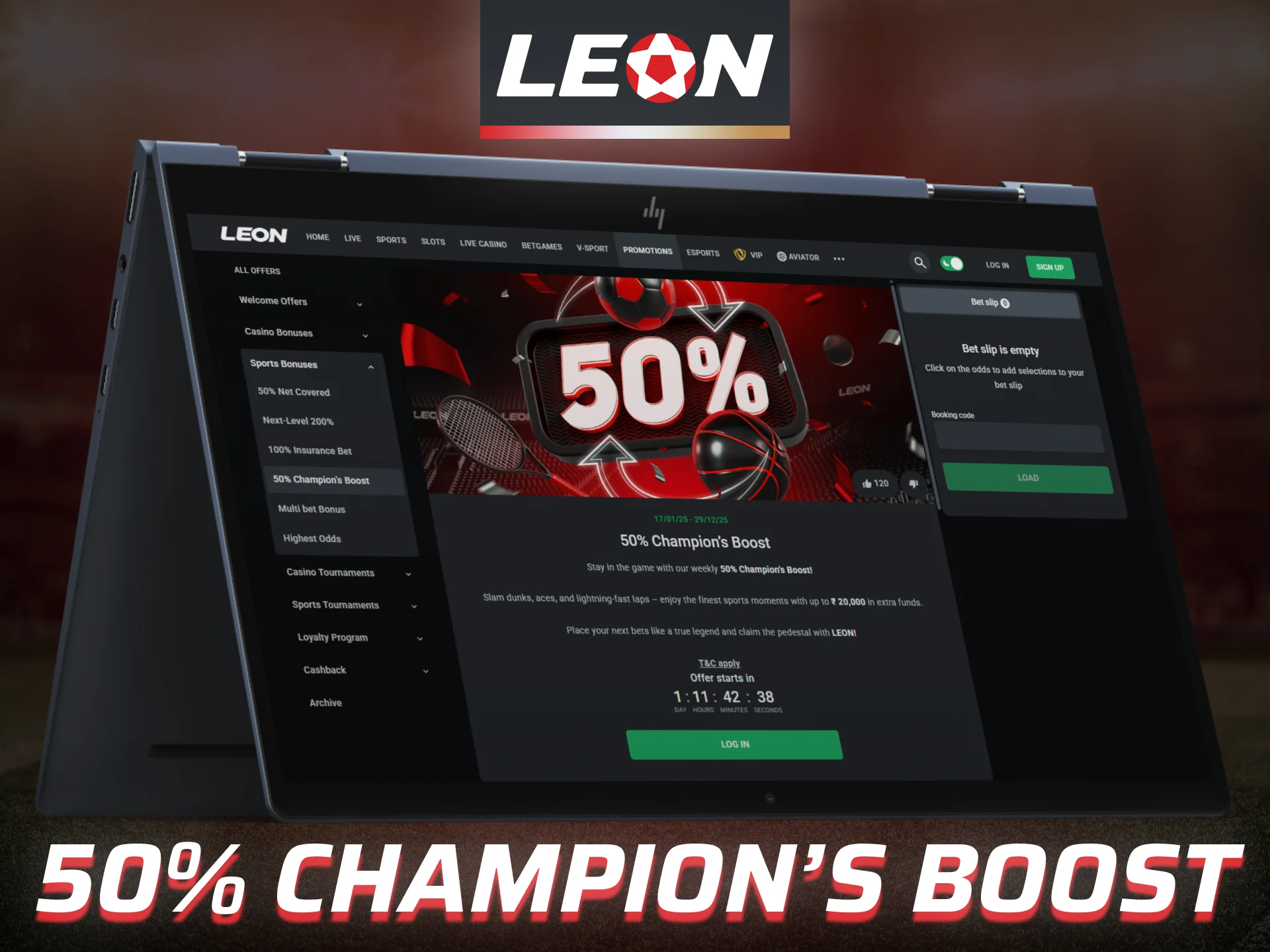 Take advantage of the champion's boost at Leon Bet.