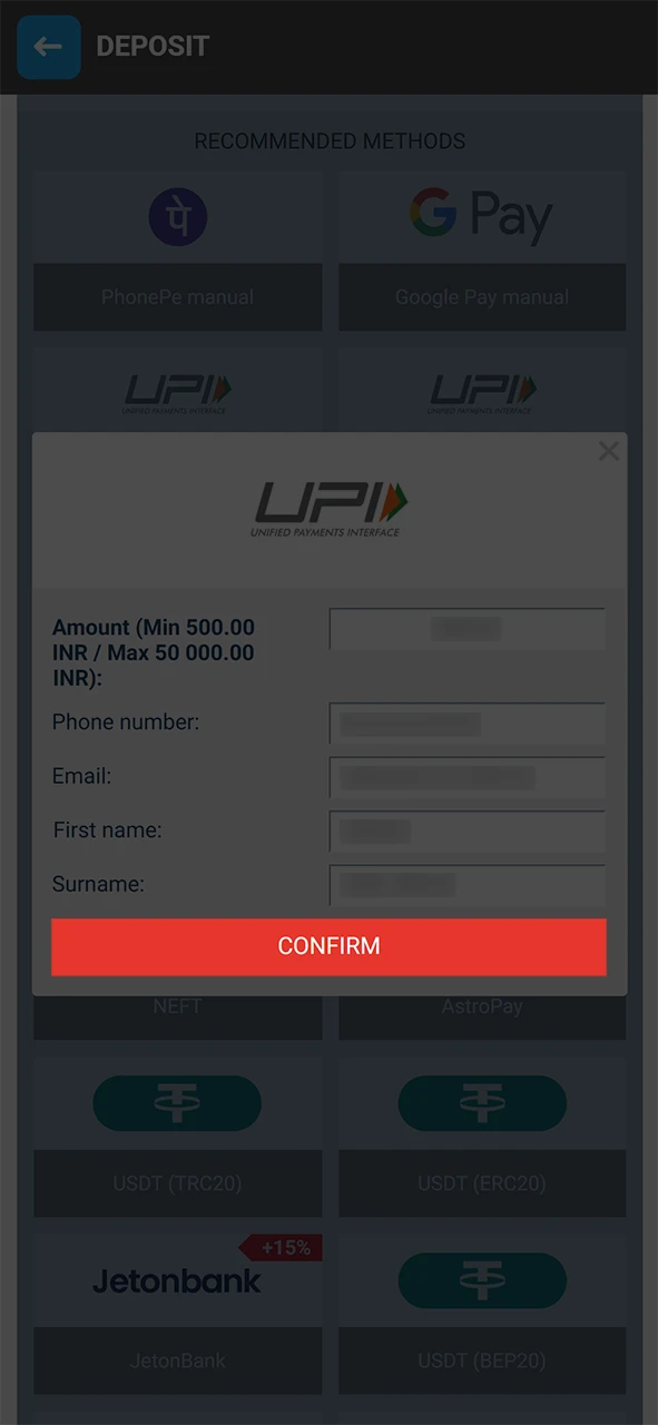Confirm your deposit on Megapari.